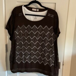 Avenue Brown Eyelet Blouse with White Layer